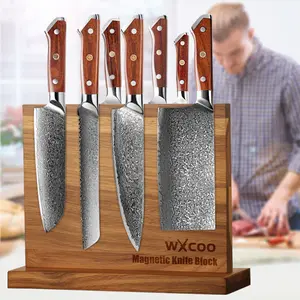 Multifunctional Enhanced Magnetic Knife Block Holder Knives Organizer Rack Kitchen Double-sided Wooden No Drilling