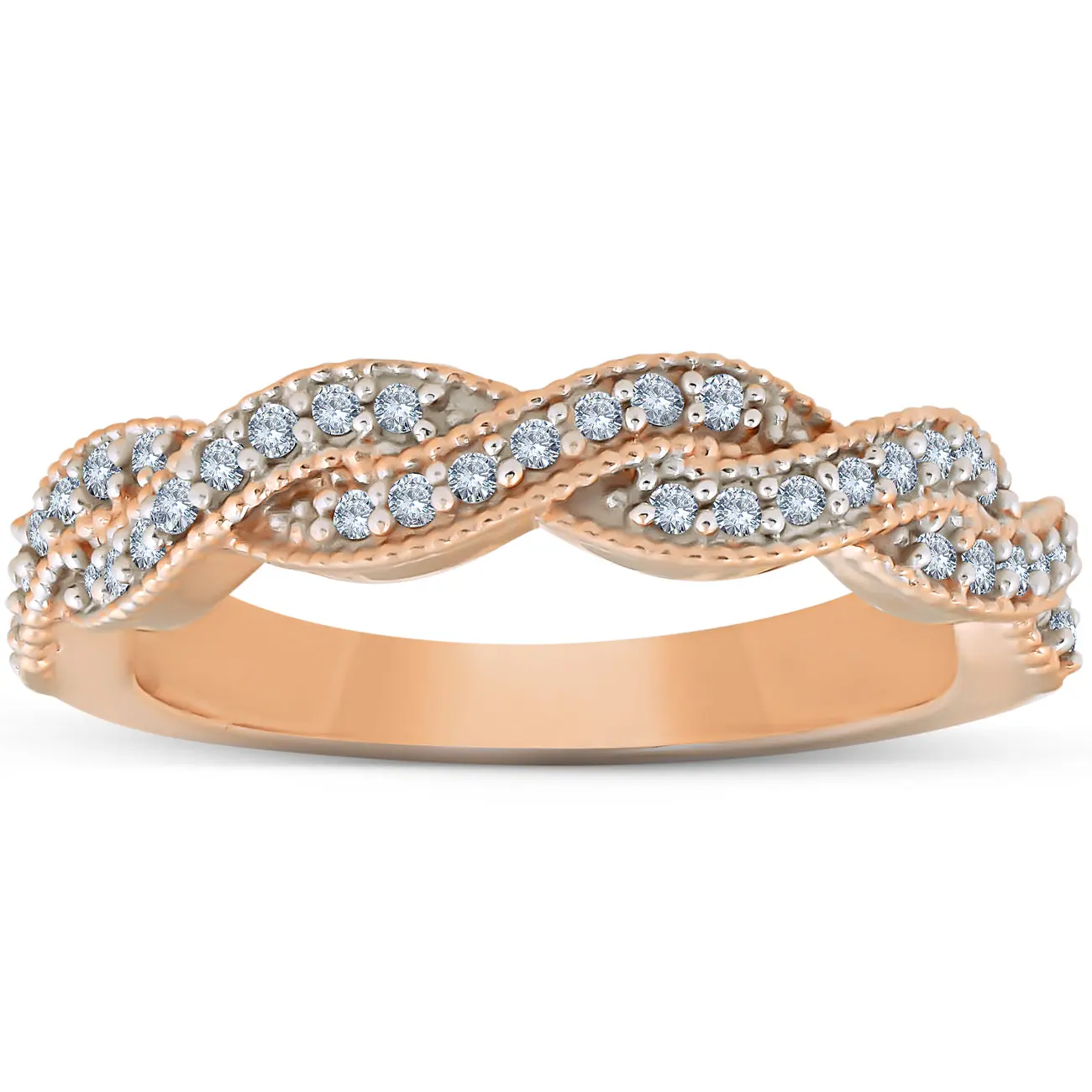 1/6ct Pave Diamond Braided Woven Wedding Ring 14K Rose Gold