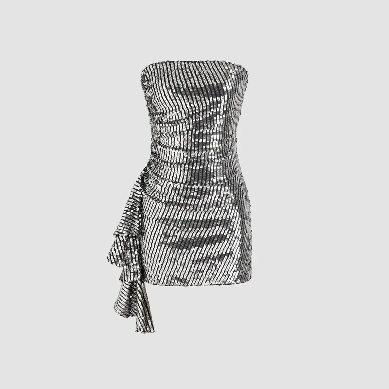 grey leaf sequin mini dress DANCE THE NIGHT AWAY SEQUIN MINI DRESS IN SILVER – AKIRA main image 0