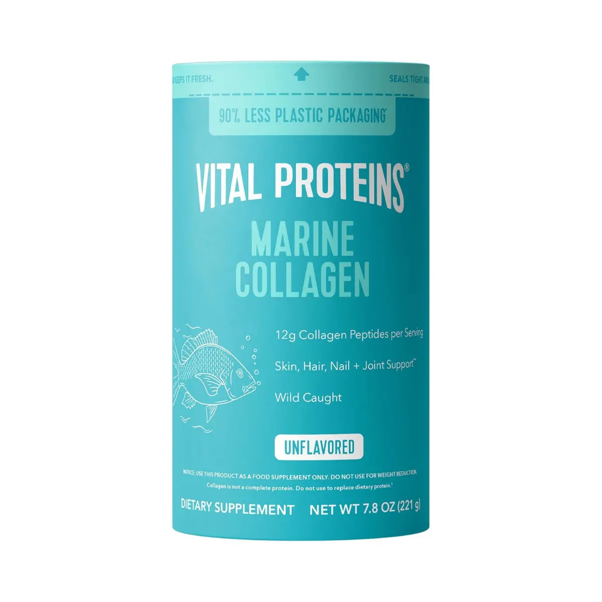 Vital Proteins Marine Collagen Peptides Powder Supplement for Skin Hair Nail Joint, Hydrolyzed Collagen, 12g per Serving, 7.8 oz Canister