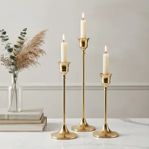 Candlestick Holders Taper Candle Holders, Set of 3 Candle Stick Holders Set, Brass Gold Candlestick Holder Set, Vintage Modern Decorative Centerpiece for Table Mantel Wedding Housewarming Gift