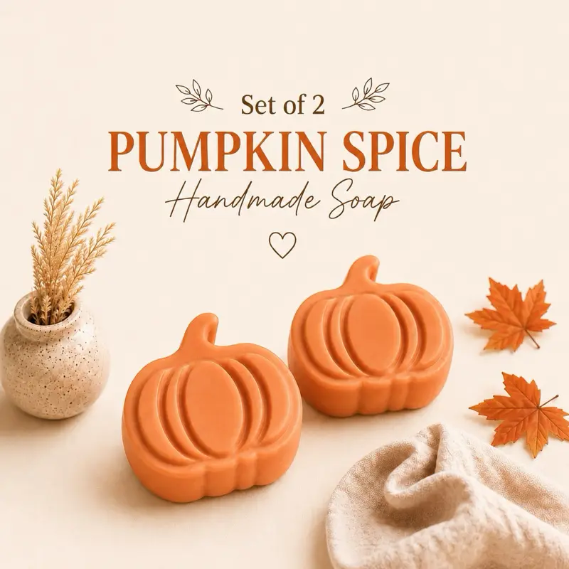 Handmade Pumpkin Spice Soap – Set of 2 Orange Pumpkin Shaped Soap Bars – Fall Scented Soap