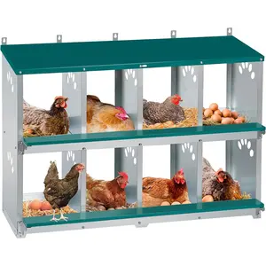 Chicken Nesting Box, 8 Compartment Metal Nesting Box, Wall Mountable Nesting Boxes for Chicken, 42.5" L x 13.0" W x 25.0" H