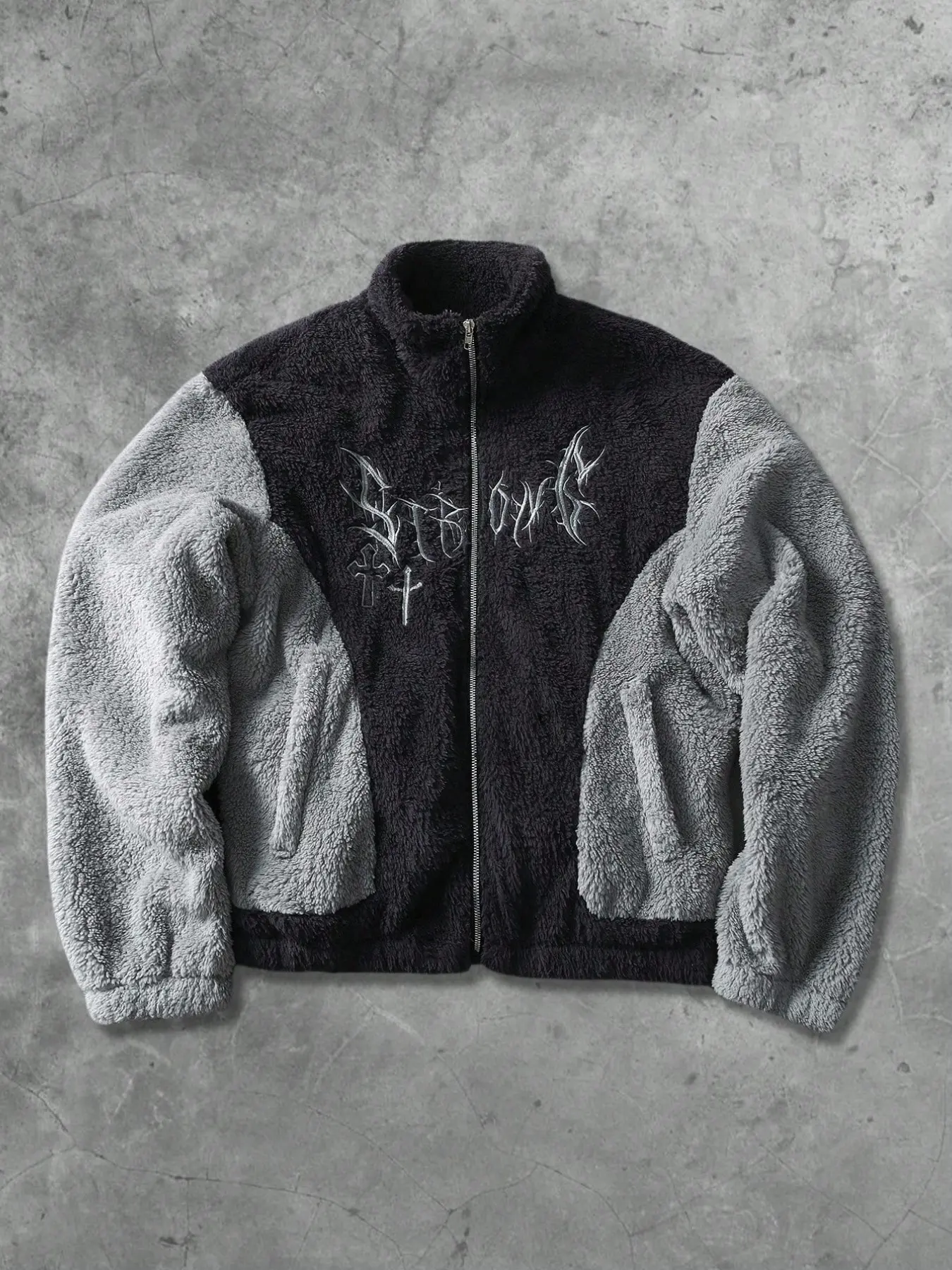Men's Patchwork Embroidered Jacket Coat, Casual Loose-Fitting Long Sleeve, Fall & Winter Street Style, Unisex Design
