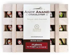 Andy Anand Vegan European Liqueur Dark Chocolate Bottles Cordials – Non-Alcoholic Cordials Assortment, Premium 60% Chocolate (Cocoa Butter) Gift Box, 18 Count