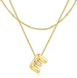 Bubble Letter Necklace for Women, 14k Gold Plated Initial Letter Pendant Necklace Personalized Jewelry A - Z 26 letters