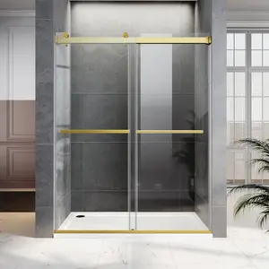 60"/64" W x 76" H Frameless Double Sliding Bypass Shower Door with 5/16" (8 mm)  Tempered Glass and Towel Bar