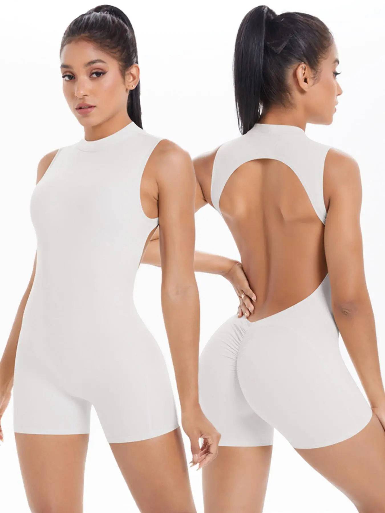 Women Sleeveless Stretchy Jumpsuit High Elasticity Backless Sexy Short Activewear Sports Jumpsuit Pilates Fitness Tight Athletic Yoga Jumpsuit