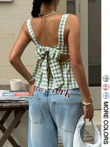 Rustic Style Striped Halter Top, Women's Square Neck Pleated Bustier, Loose Fit Summer, Casual Fashion Wear Womenswear