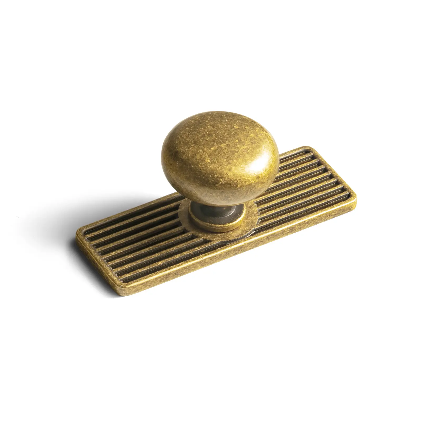 Goo-Ki Set of 6 Elegant Antique Brass Cabinet Knobs with Industrial Backplate - Classic Round Kitchen Hardware, Vintage Drawer Pulls Sleek Retro Dresser Handles