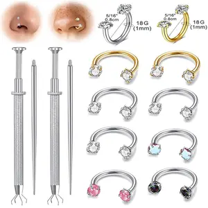 12Pcs 16g Horseshoe Nose Ring Set for Women Double Gem Horse Shoe Nose Ring Hoop Surgical Steel Silver Gold Cartilage Helix Tragus Earring Hoops Labret Lip Piercing Jewelry Small Septum Rings 16g