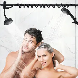 Garvee Dual Shower Head, Tandem Shower Heads for Couples, Double Shower System for Two People, 7 Adjustable Spray Modes, High Pressure and 360 Degrees Adjustable Top Spray, Gifts for Women Men(Black)