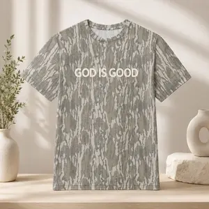God Is Good Camo Graphic T Shirt, Christian Faith Shirt, Inspirational Religious Tee, Unisex Short Sleeve Crewneck Casual Top, Soft Everyday Bible Verse Style Gift Shirt