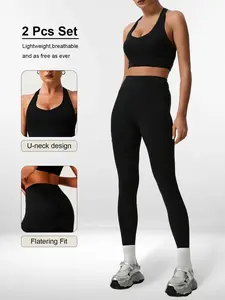 Women's Sporty Polka Dot Suit, U-Neck Sports Bra + High-Waist Yoga Pants, Breathable Seamless Fitness Set, Slim-Fit Elastic Yoga Wear, Athletic Set