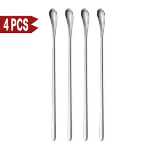 4-Piece Long Handle Iced Tea Spoons, 304 Stainless Steel Cocktail Stirrers, 8.58/7.64 Inch Coffee Spoons, Bar Counter Mixer, Restaurant Kitchen Utensils, Home Bar Accessories