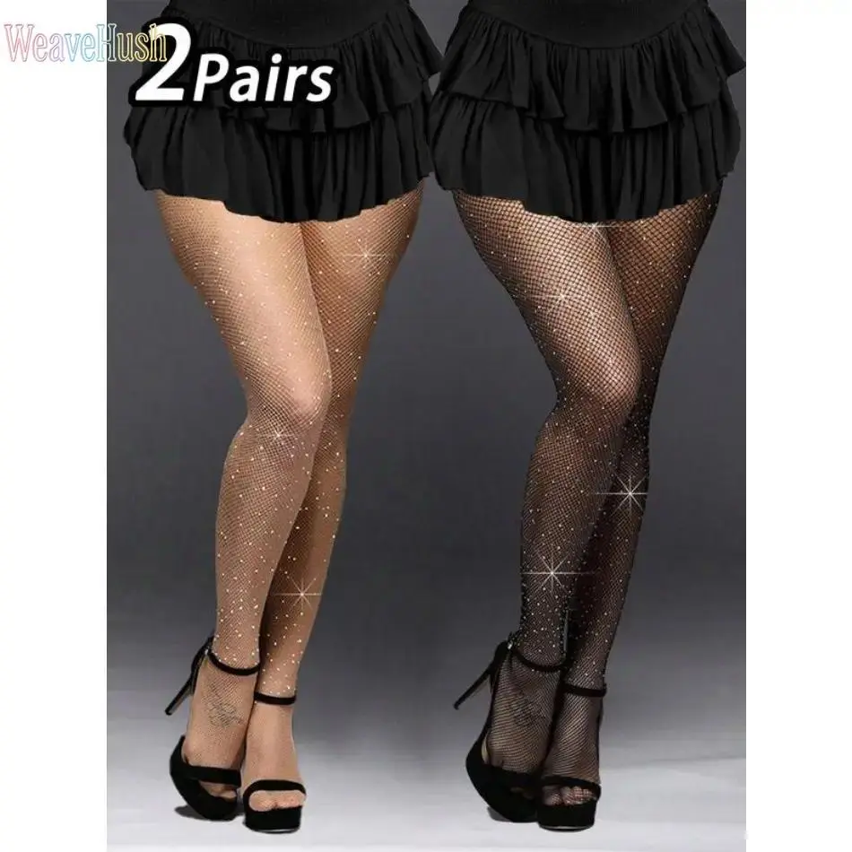 2026 New Lady's Rhinestone Decorated Fishnet Pantyhose (2-Pair Set) - Female Wear Fishnet Leggings, Professional Sports Clothing Accessory, Suitable for Parties Nights, All-Year-Round (Available at TikTok Store)
