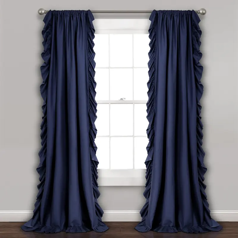 Lush Decor Reyna Solid Curtain Panel Set - 100% Polyester, 54"W x 45-120"L, Ruffled Edge, Unlined, Shabby Chic Whimsical Style, Easy Installation, Window Drapes, Room Decor, Curtains for Bedroom, Light In, Privacy Soft, Interior Accessory