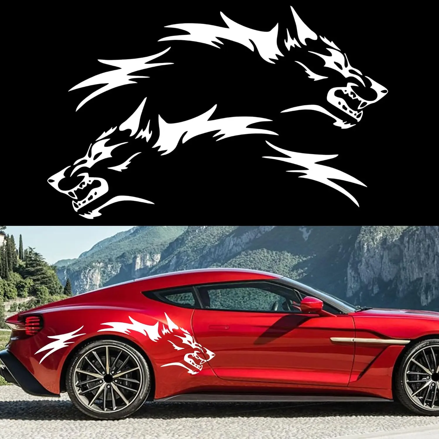'' Pcs Wolf Car Sticker Decal for Car Body Side Stickers Auto Wolf Graphics Racing Sports Stripes Stickers for SUV OffRoad Vehicles Car Hood Trunk Universal Waterproof Vinyl Sticker (White)