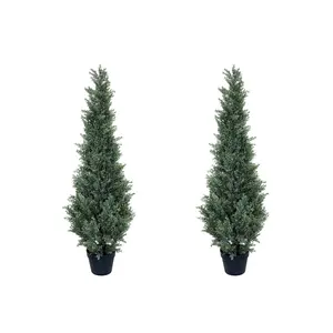 2-Pack Artificial Topiary Trees, Realistic UV-Resistant Fake Cedar/Pine/Cypress Shrubs, Low-Maintenance Greenery Decor for Porch, Patio, Office Entryway, Indoor & Outdoor