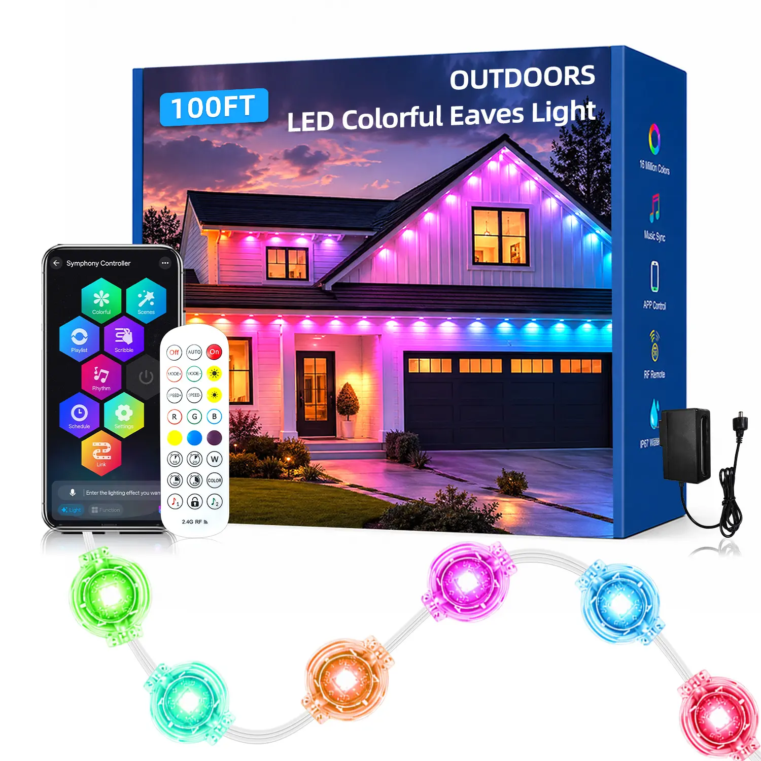 SEGRASS RGB+IC Smart LED Strips, Permanent Outdoor Eaves Lights with App & Remote Control, IP67 RGB Waterproof Multicolor Decor with Effects for Christmas Lights & House Decor, 50-500FT Multiple Sizes