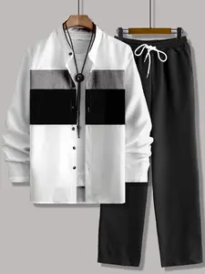 Men's Lounge Shirt Set, Casual Button Down Long Sleeve and Long Pant Set, Two Piece Lounge, Suitable For Indoor and Outdoor Wear, Outdoor Sports, Beach Trips, And Other Activities.