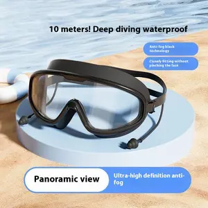 Swimming Goggles for Men Women Large Frame Waterproof Anti Fog HD Transparent Lens Close Fit Professional Swim Gear with Earplugs Eye Protection UV Block Comfortable Seal