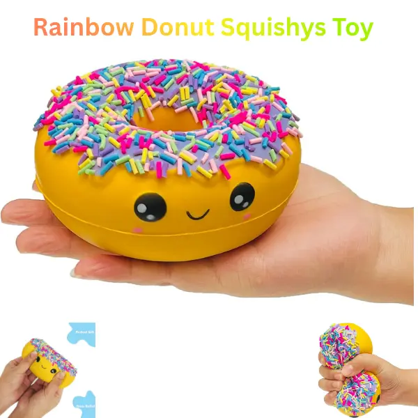 Rainbow Donut Squishy – Slow Rising Cute Stress Relief Fidget Toy, Soft Kawaii Donut Squeeze Toy for Anxiety Relief, Party Favor & Gift