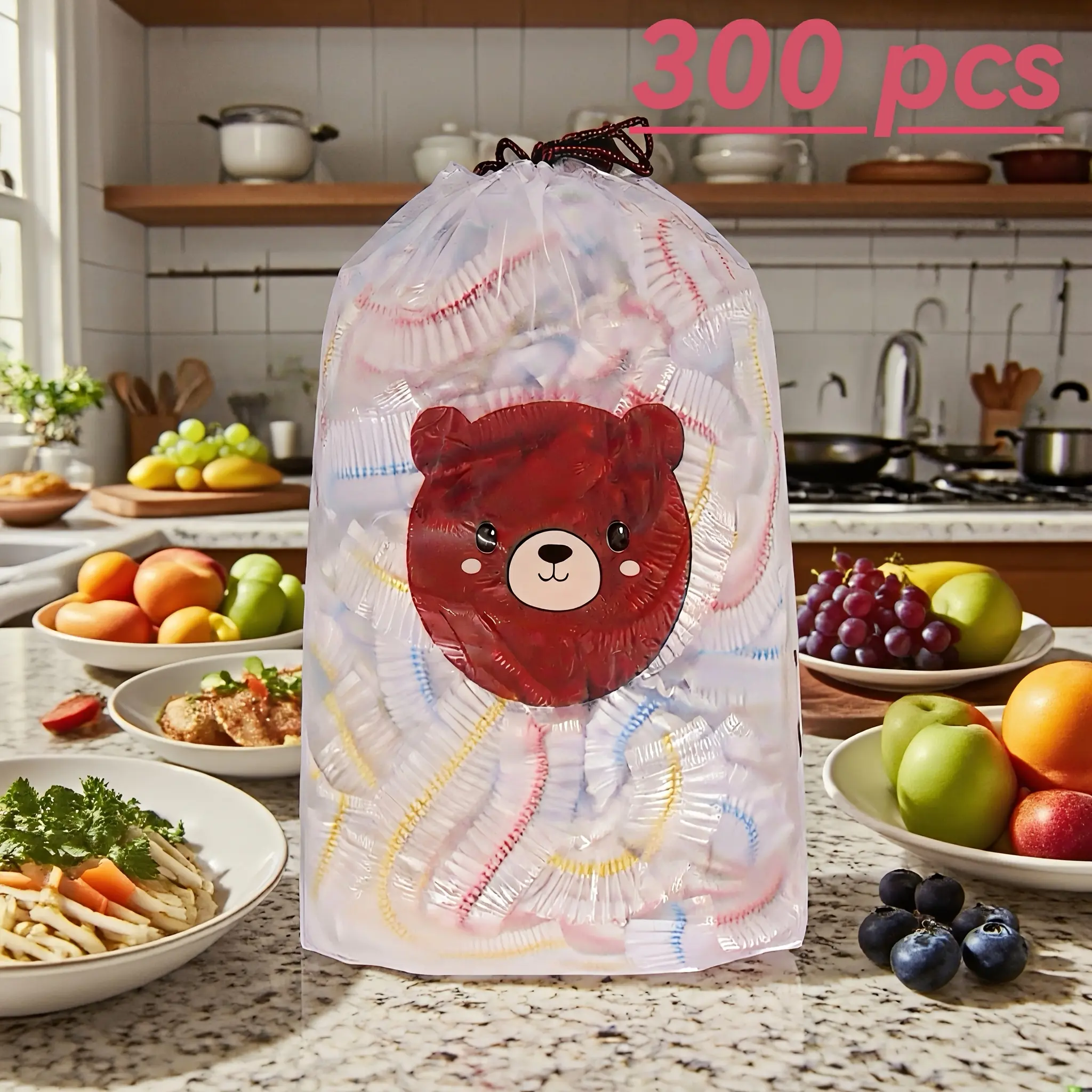 300pc Disposable Elastic Food Preservation Covers, Stretchable Transparent Bowl Lids, Odorless Adhesive Kitchen Film for Dust Prevention, Household Cookware Accessory