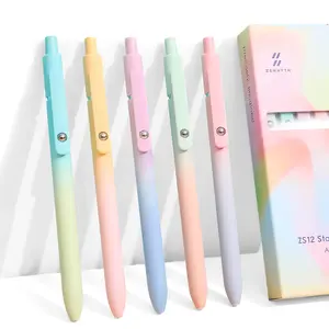 5pcs 0.7mm rainbow style simple press-type quick-drying pen set, suitable for students, nurses, souvenirs, exam practice writing pens. It is a simple round pen with gradient colors on the body.(5pcsBlack Ink)
