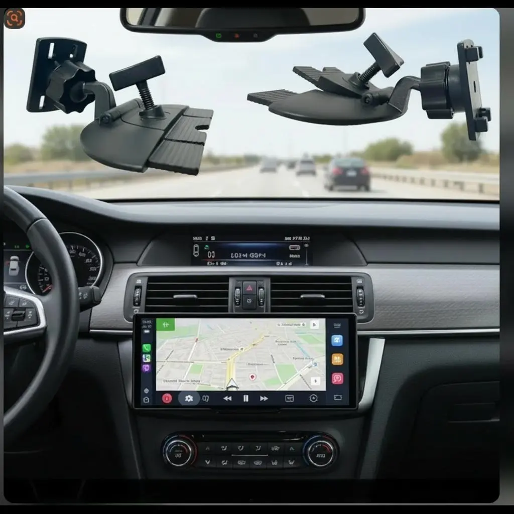 CD Slot Car Mount with 360-Degree Rotation, 4-Button Lock, Rotating Dashboard Clip for CarPlay Screen, GPS Monitor