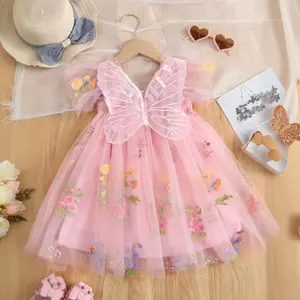 Toddler Girls Butterfly Dresses Ruffles Sweet Floral Summer Dress for Holiday Fairy Birthday Party Princess Dress for Girls