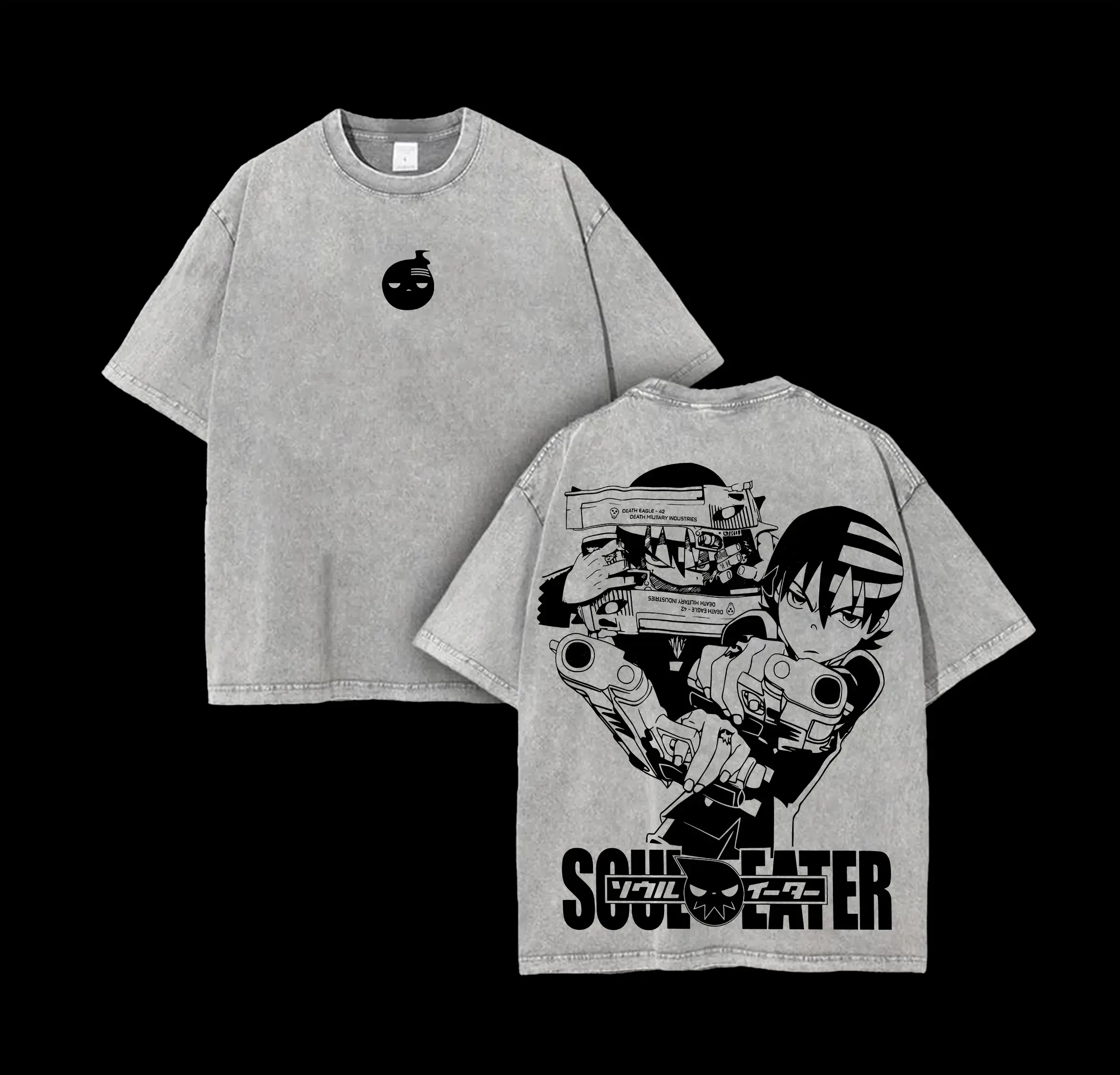 Death The Kid Soul Eater Retro Vintage Unisex Oversize Anime Manga Acid Washed Heavyweight Cotton T-shirt, Anime Merch, Gift For Anime Fan