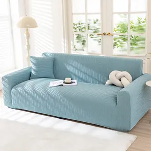 Nordic-Style Light Blue Vertical Stripe Full Coverage Sofa Cover, Universal Sofa Protector, Non-Slip and Wear-Resistant, Easy to Maintain, Suitable for 1-4 Seat Sofas, Creating a Simple and Elegant Home Atmosphere, Pet-Friendly Design