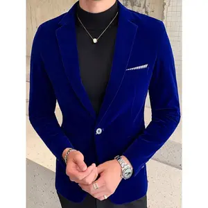 Men’s Lapel Collar Single-Breasted Velvet Blazer – Men’s Suit, Father’s Day Gift, Formal Wear, Velour Clothing, Long Sleeve, Black/Beige
