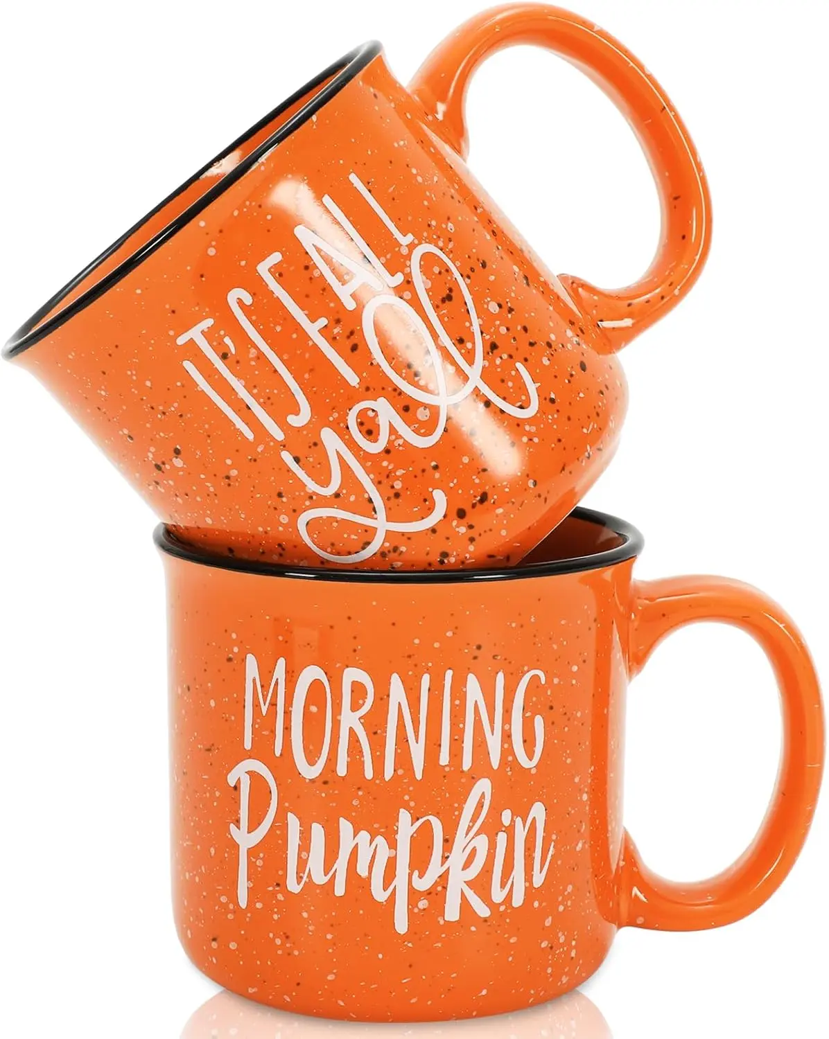 Good Quality 2-Piece Ceramic Fall Coffee Mug Set - 420ml/15oz Durable Orange Pumpkin Cups with Well-Designed Patterns, Modern Kitchen Drinkware for Office, Thanksgiving Table Centerpieces