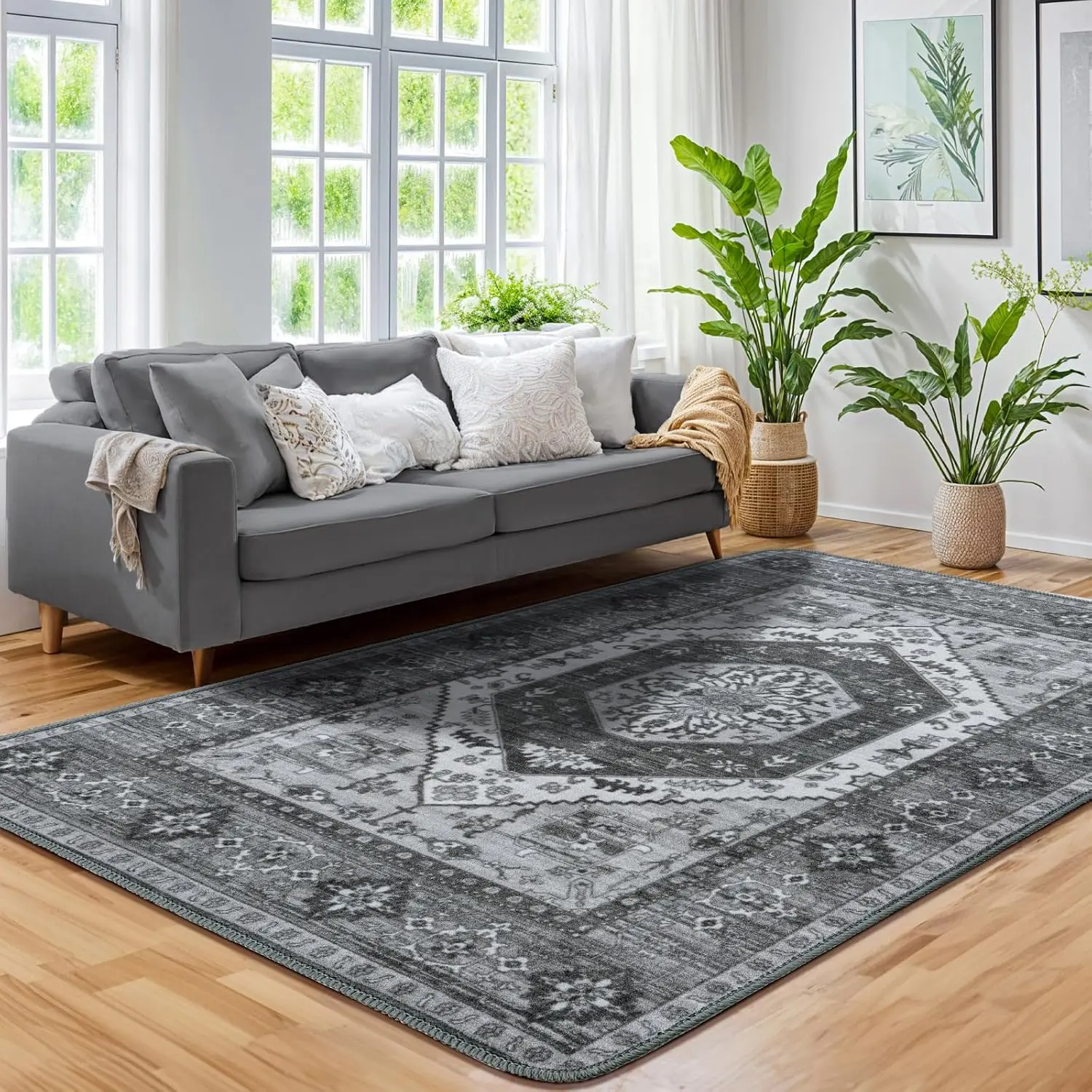 Machine Washable Area Rug Soft Pet Friendly Strong Non Slip Durable Stain Resistant Foldable Carpet for Living Room Bedroom Dining Room and Home Office