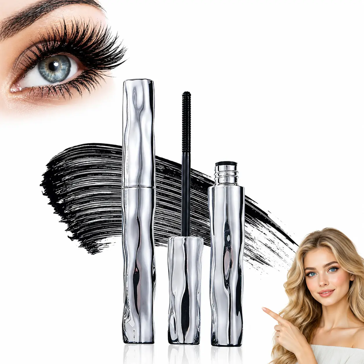 Metal Wand Tubing Mascara, 3D Curling & Lengthening Beauty Mascara, Waterproof, Sweat-Proof, Long-Lasting, No-Flaking Eyelash Cosmetic with Volume and Length, Nourishing Formula, Metal Wand Mascara, Mascara Volume And Length