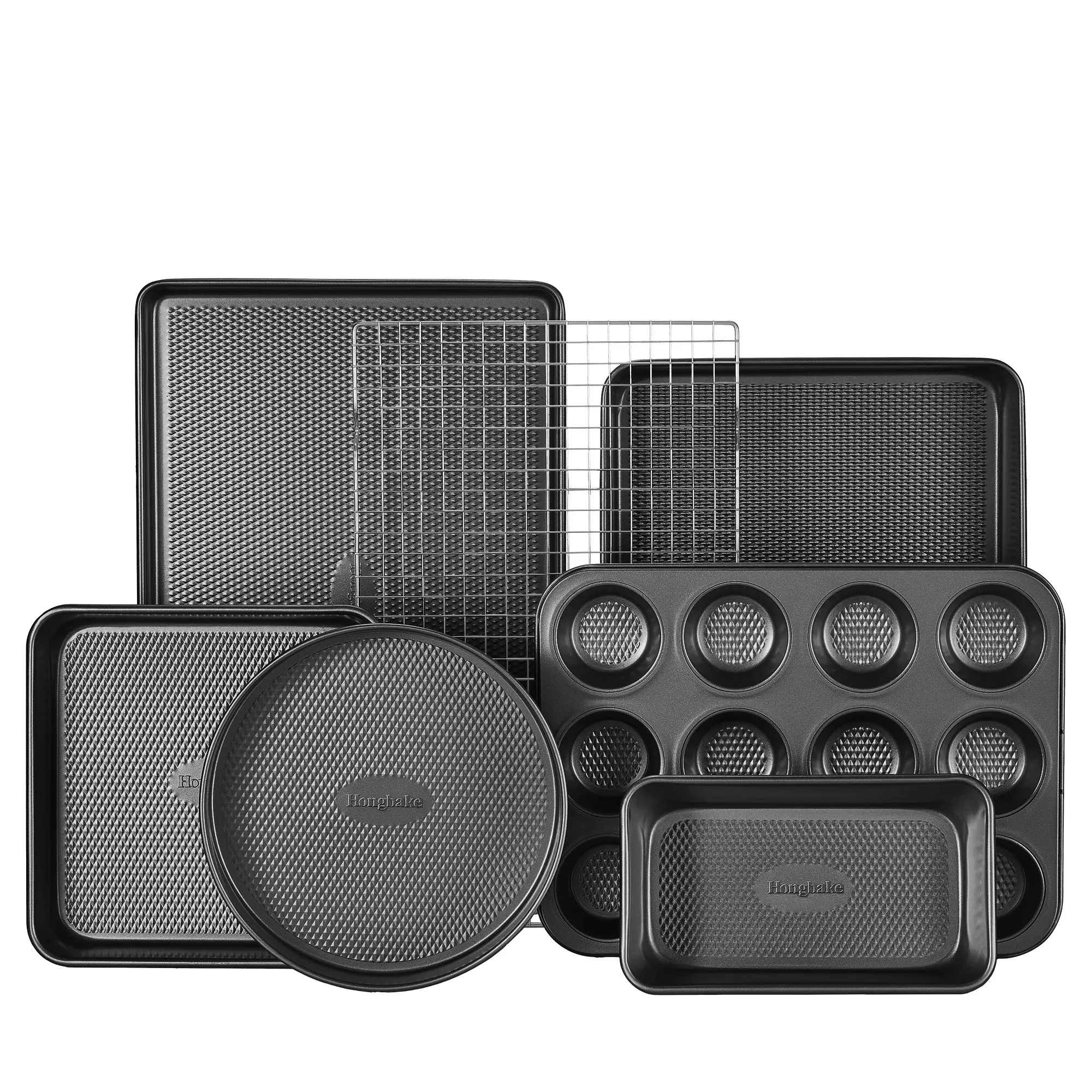 7 Pcs Non-stick Baking Pan Set, Teflon-Free Heavy Duty Bakeware, Diamond-Texture Baking Sheet Pan, Cookie Sheets for Oven, Baker, Kitchenware Cooking, Kitchen Supplies, Gift homeessentials