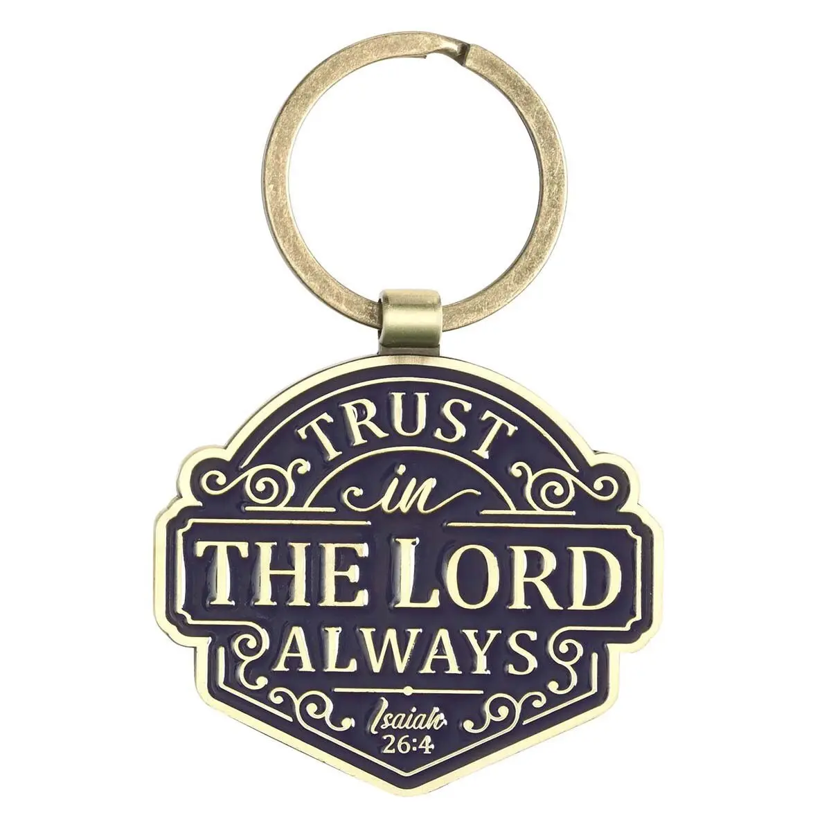 Christian Art Gifts Emblem Style Metal Keychain for Women, Inspirational "Trust in the LORD" Isaiah 26:4 Verse with Decorative Gift Tin, Fashionable Alloy Keychain