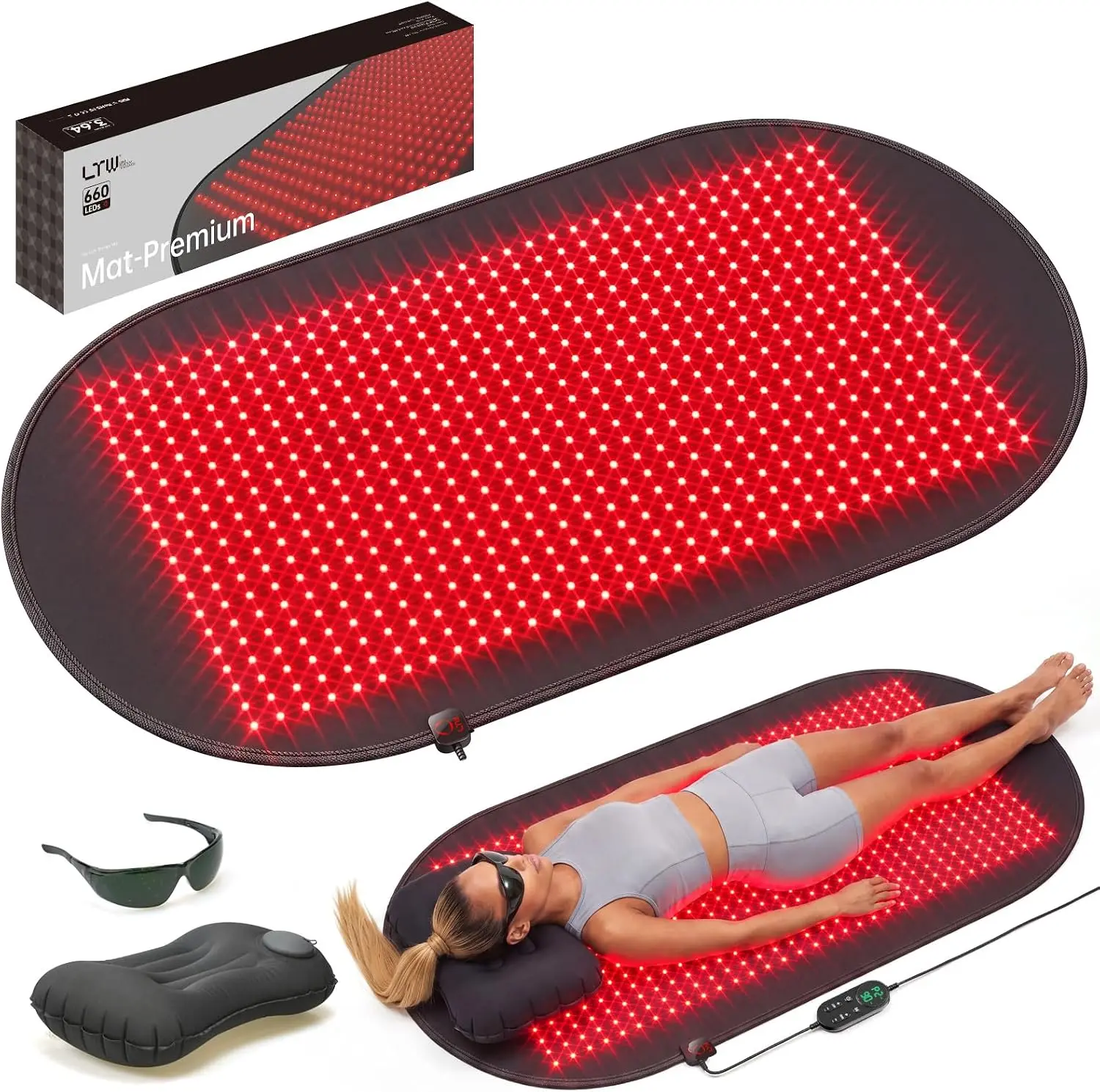 LTW Flagship Red Light Therapy Mat for Body (46.8"x25.6") - 660 LEDs, 5 Levels, 2 Pulse Modes, 80mW/cm² Deep Penetration, 10-90min Timer, Eyeglasses, Waist Strap, Storage Solution, Daily