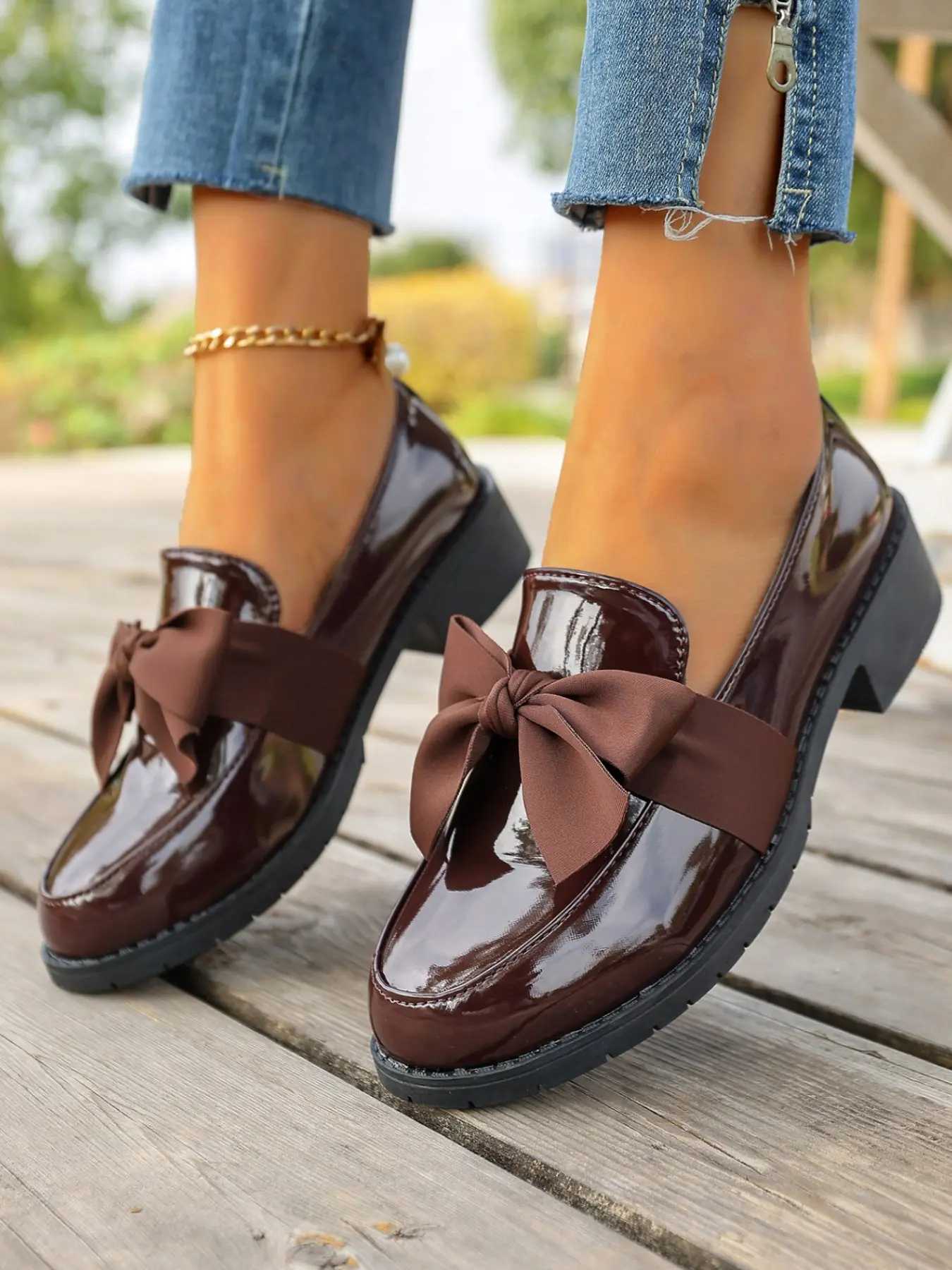 Women's Vintage Classic Bow Flat Loafers, PU Material Slip-On British Style Shoes, Elegant Butterfly Pattern, All Seasons Wear, Casual Flats