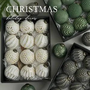 12 PCs-3.15 inch Christmas decorations, 12-piece set of gold-plated Christmas balls are suitable for Christmas tree decorations and holiday scene layout, Christmas Ornaments