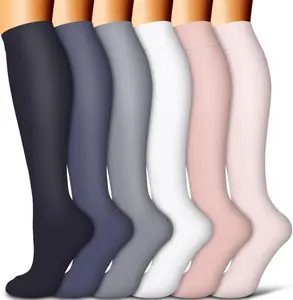 Pack of 6 Pairs Over Knee Compression Socks for Women & Men | Non-Slip Graduated Compression, Breathable Support Socks for Running, Travel & Daily Wear