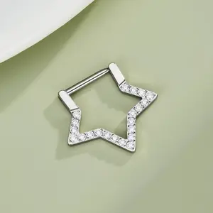 Oufer 16G Titanium Star Clear AAA+ CZ Clicker Septum Ring for Trendy Body Jewelry