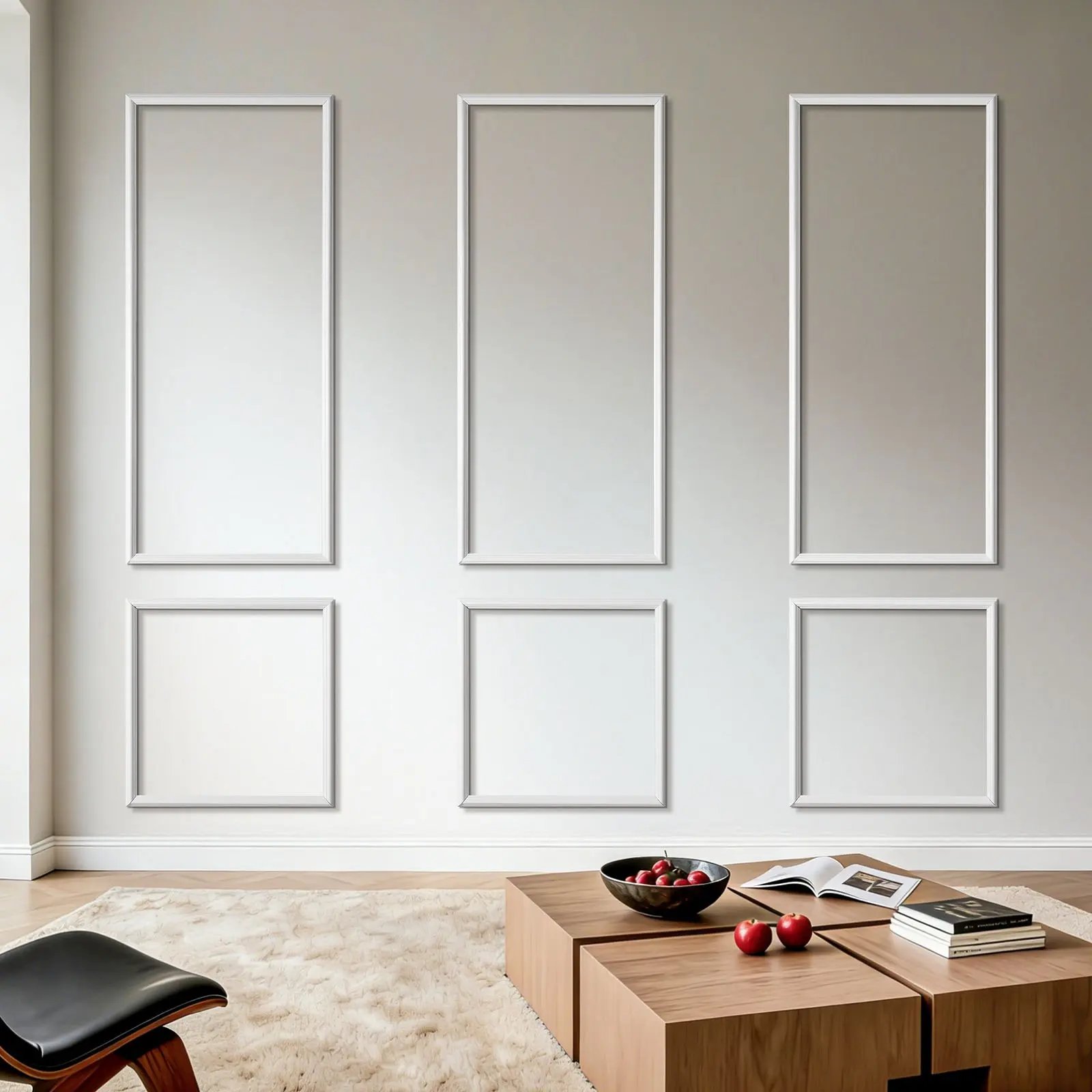 VEVOR 3-Pack Wall Molding Wainscoting Panels Kit, Lightweight Paintable Polystyrene, Easy Install, Waterproof Wide Profile Accent Trim for Interior Living Room, Bedroom, White (24x54in, 24x24in)
