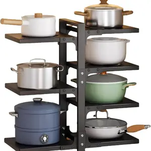 Kitchen Storage Rack Organizer, Adjustable Shelf Rack, Adjustable 7 Layer Pot Bowl Holder, Countertop & Cabinet Use, Kitchen Organization Solution