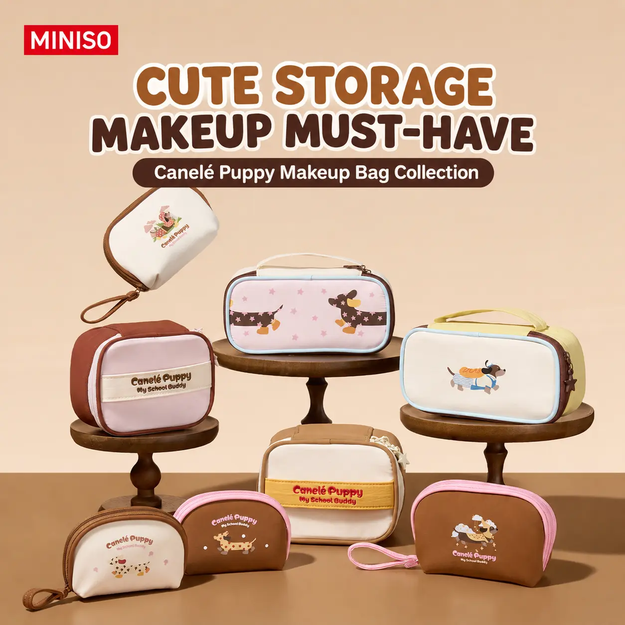 MINISO Coo’lu Worry-Free Season Dachshund Cosmetic Bag | Cute Dog Makeup Pouch with Zipper Storage for Travel & Everyday Use, Back To School
