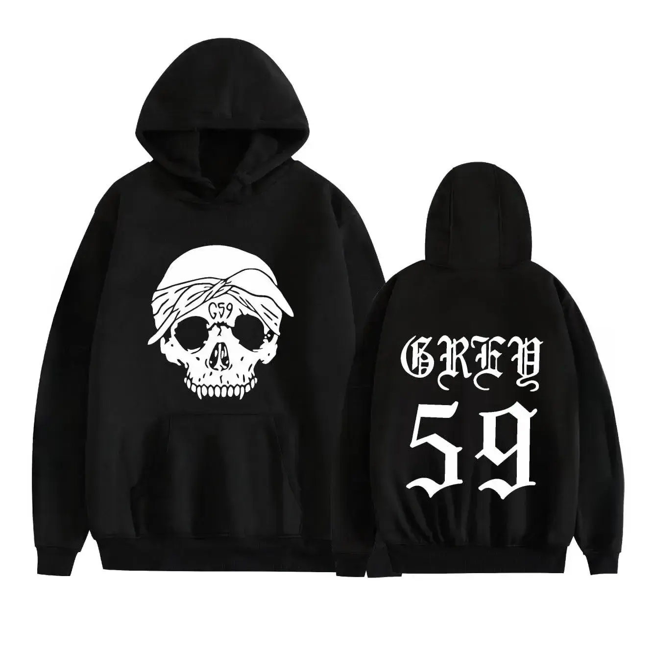 Men's Vintage Gothic Skull G 59 Print Bandana Hoodie, Hip Hop Streetwear Pullover, Menswear Tops & Sweatshirts with Matching Fabric, Soft