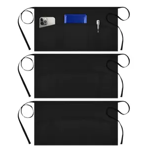 3Pcs Black Waist Apron, Short Chef Apron with 3 Pockets, Half Apron for Waiter Waitress, Catering Work Apron For Clean Bistro Garden Bar Coffee Shop Restaurant (Polyester) 11.5inch - Home Improvement.