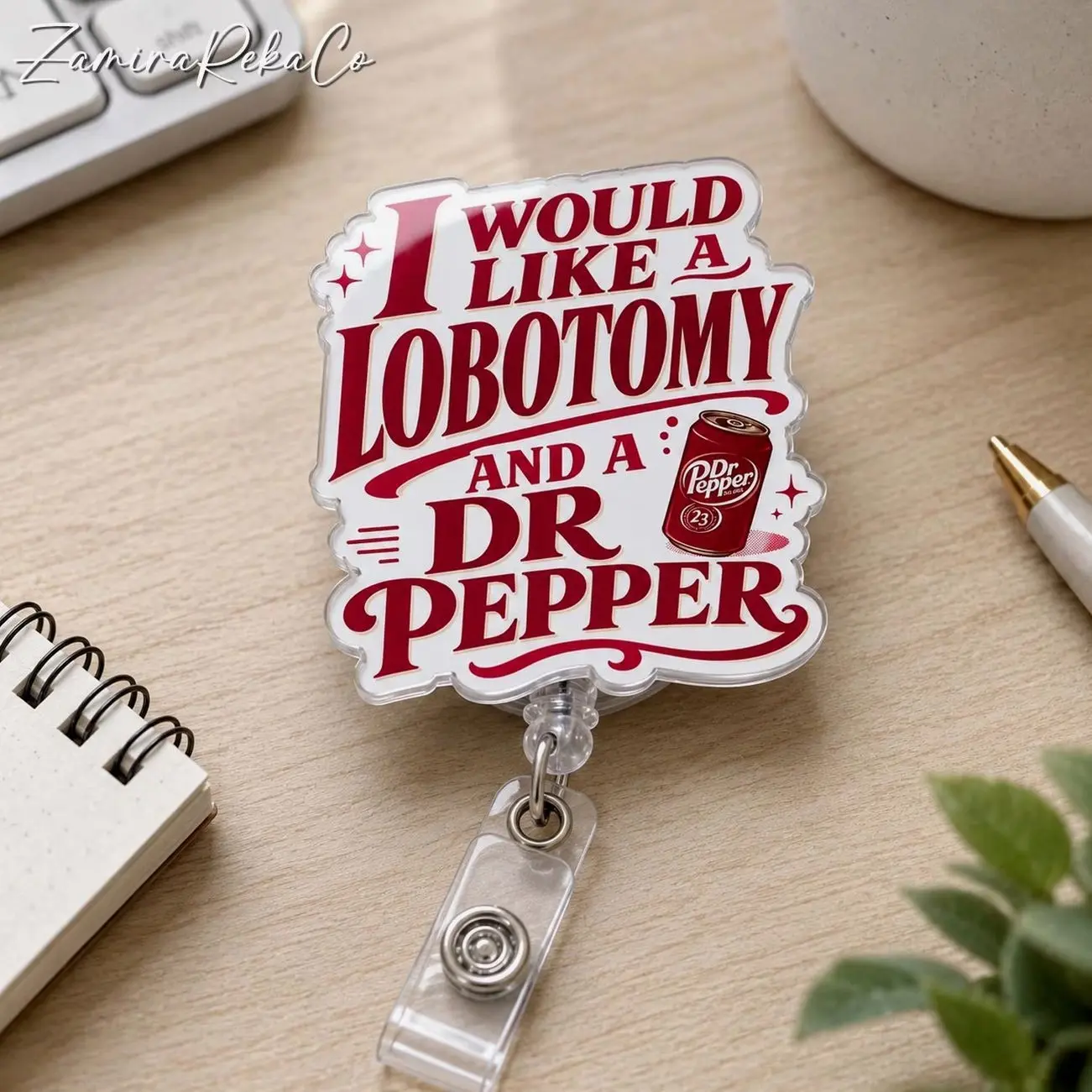 I Would Like a Lobotomy Badge Reel, Spiced Cola Lover Badge, Funny Nurse Badge Reel, Sarcastic Healthcare Gift
